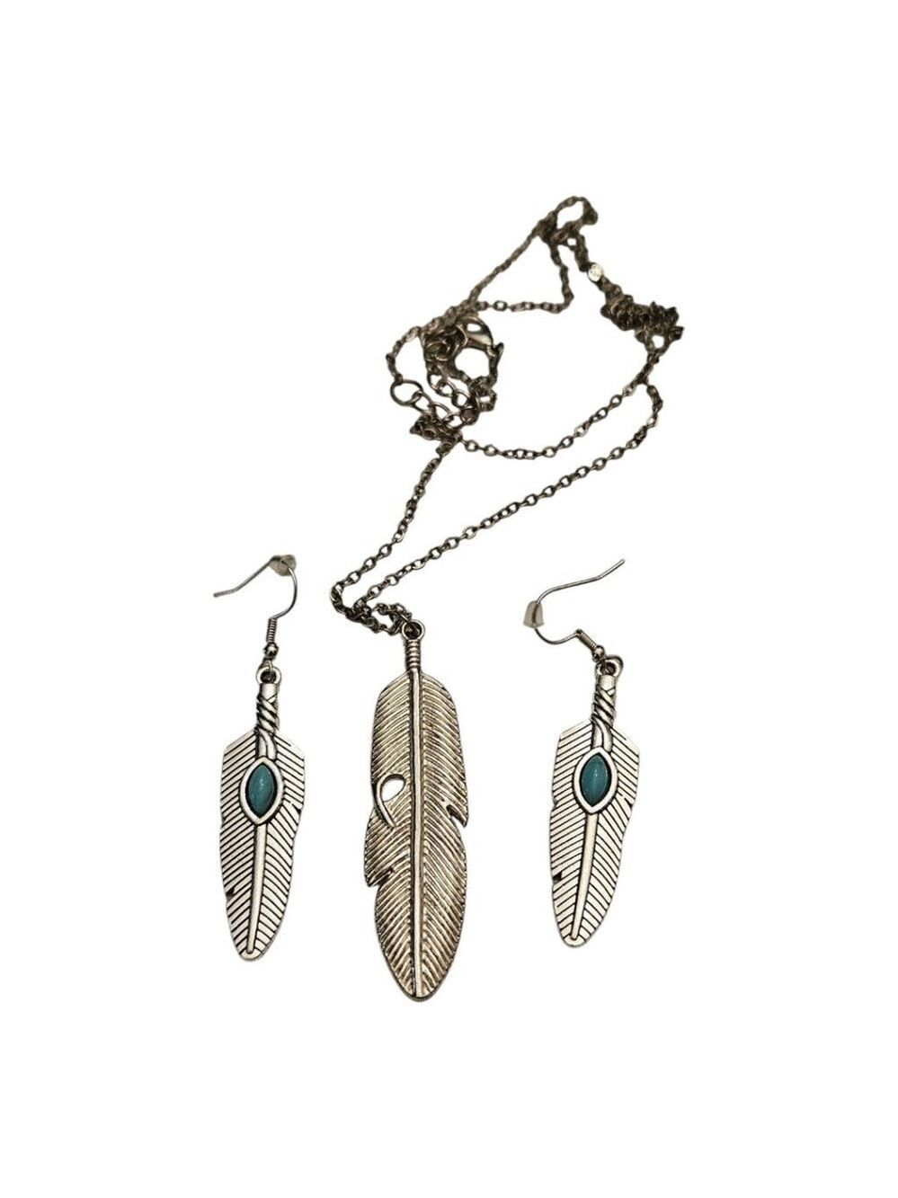 Women's Unbranded Jewelry Set Silver Feather Necklace & Earrings